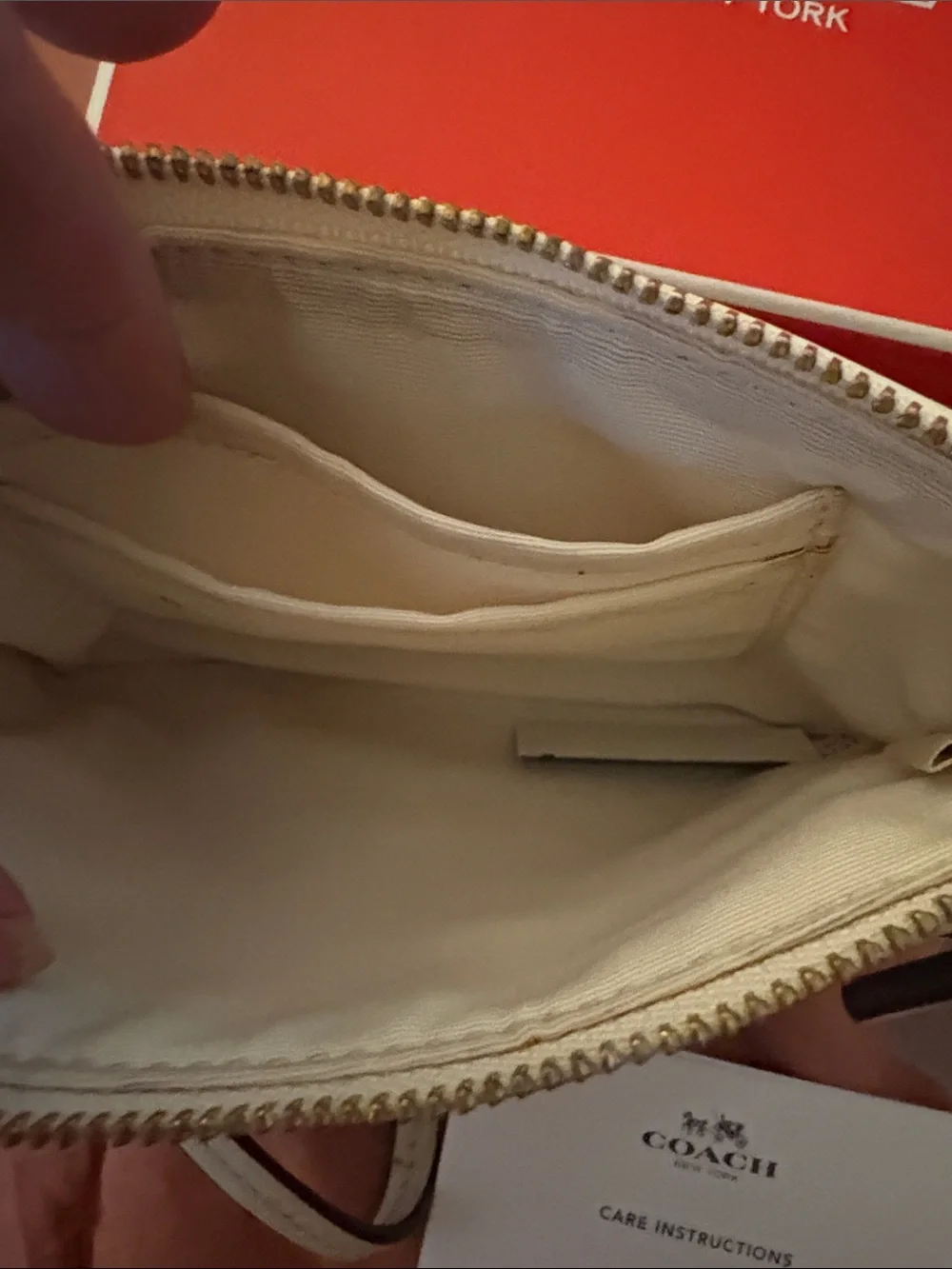 Coach Beige Signature Zip Wristlet with Gold Hardware